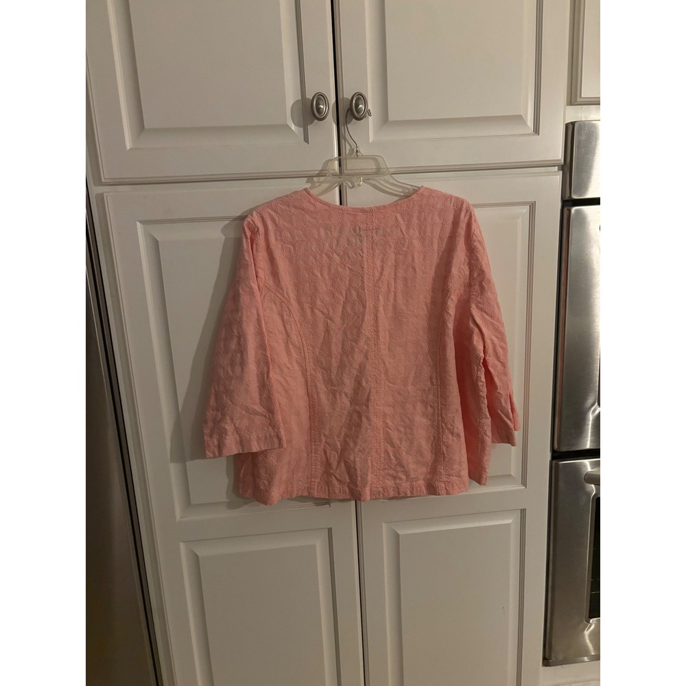 Life Style Woman Pink Cotton Embroidered Button Front Jacket 3/4 Sleeve Size 1X - Picture 6 of 8